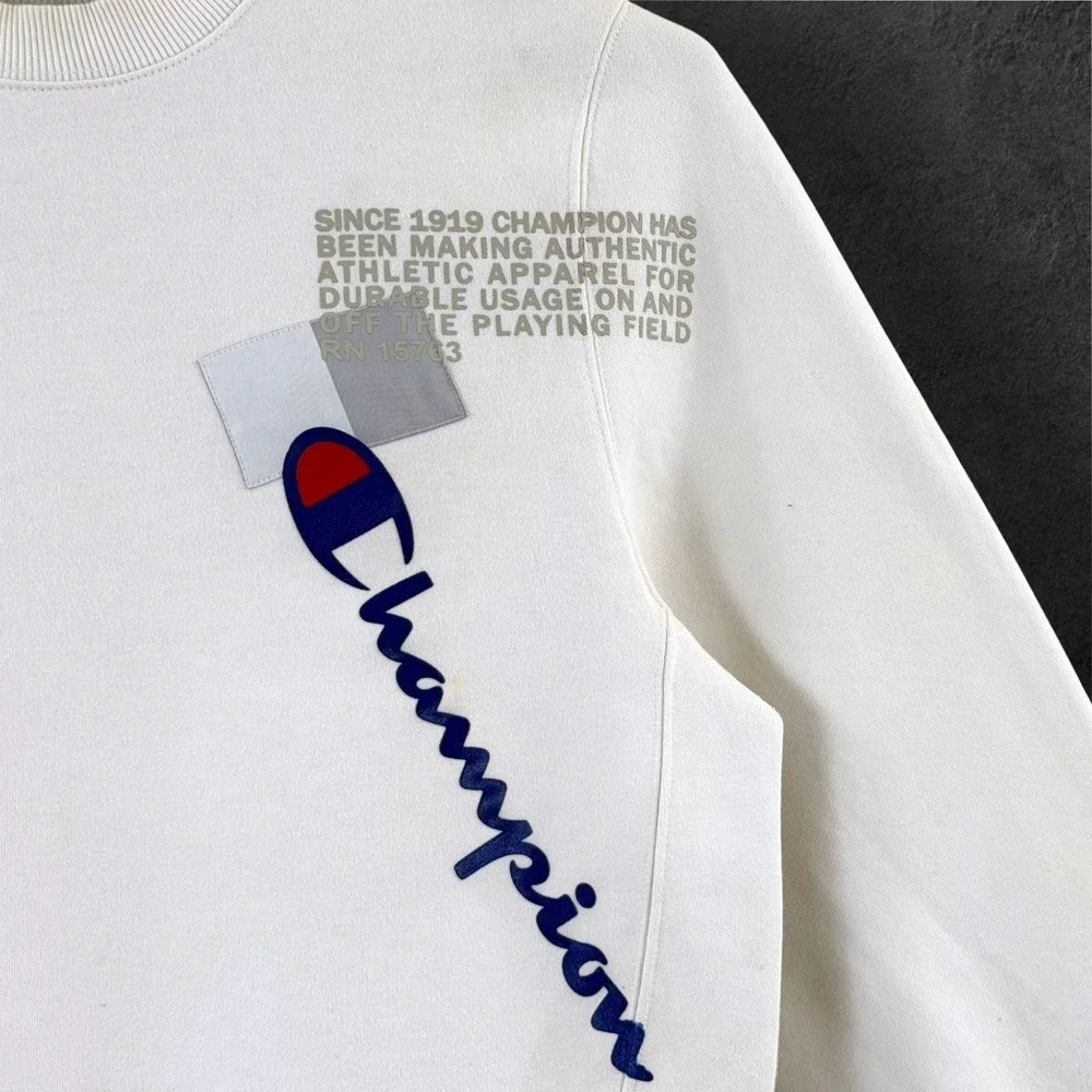 Champion Sweatshirt Mens S White Big Logo‎ Script Crewneck Fleece Pullover